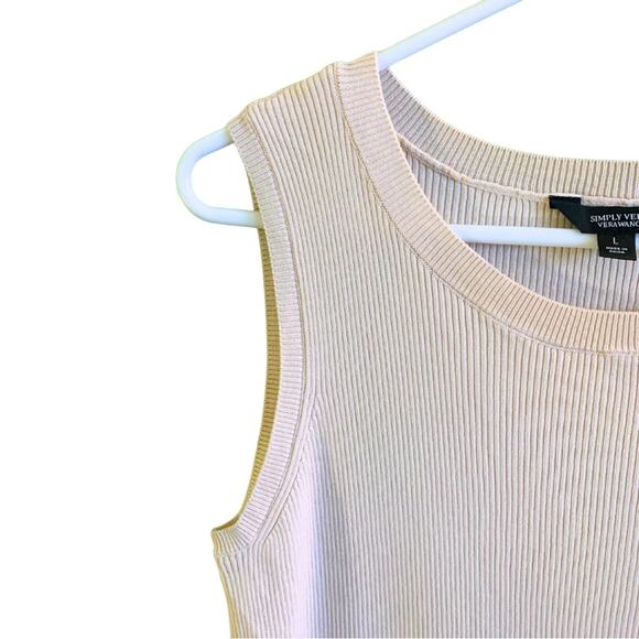 Simply Vera Wang Cream Ribbed Sleeveless Crewneck Sweater Top Large Ivory Beige - Picture 4 of 10